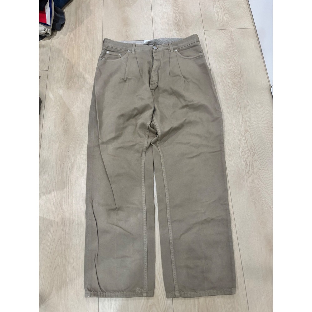 Won Hundred‎ Wayne Pleated Trousers Tan Khaki Wide Leg Made in Italy Mens 31